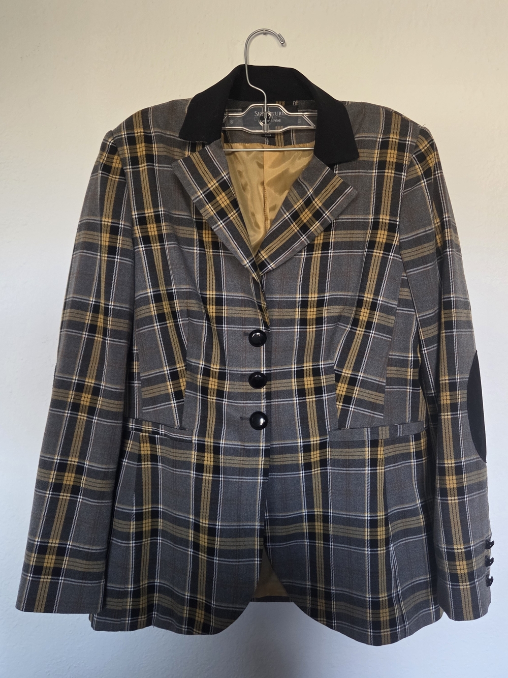 Vintage Larry Levine Signature Plaid Blazer in Gray & Yellow Size 10
